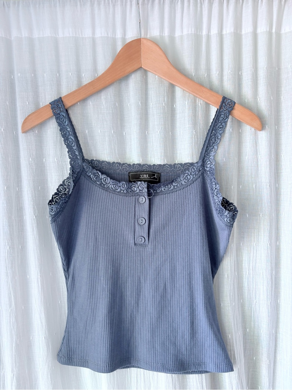 Vibe Lace-Trim Ribbed Cami Blue
